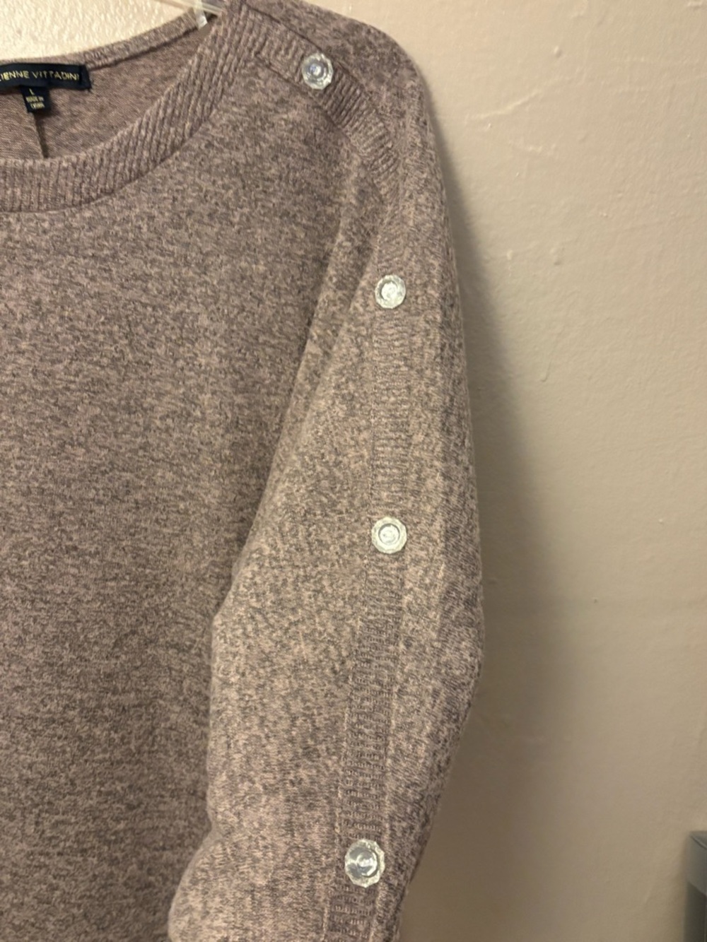 Button-Shoulder Knit Top in Taupe NWOT - Picture 5 of 6
